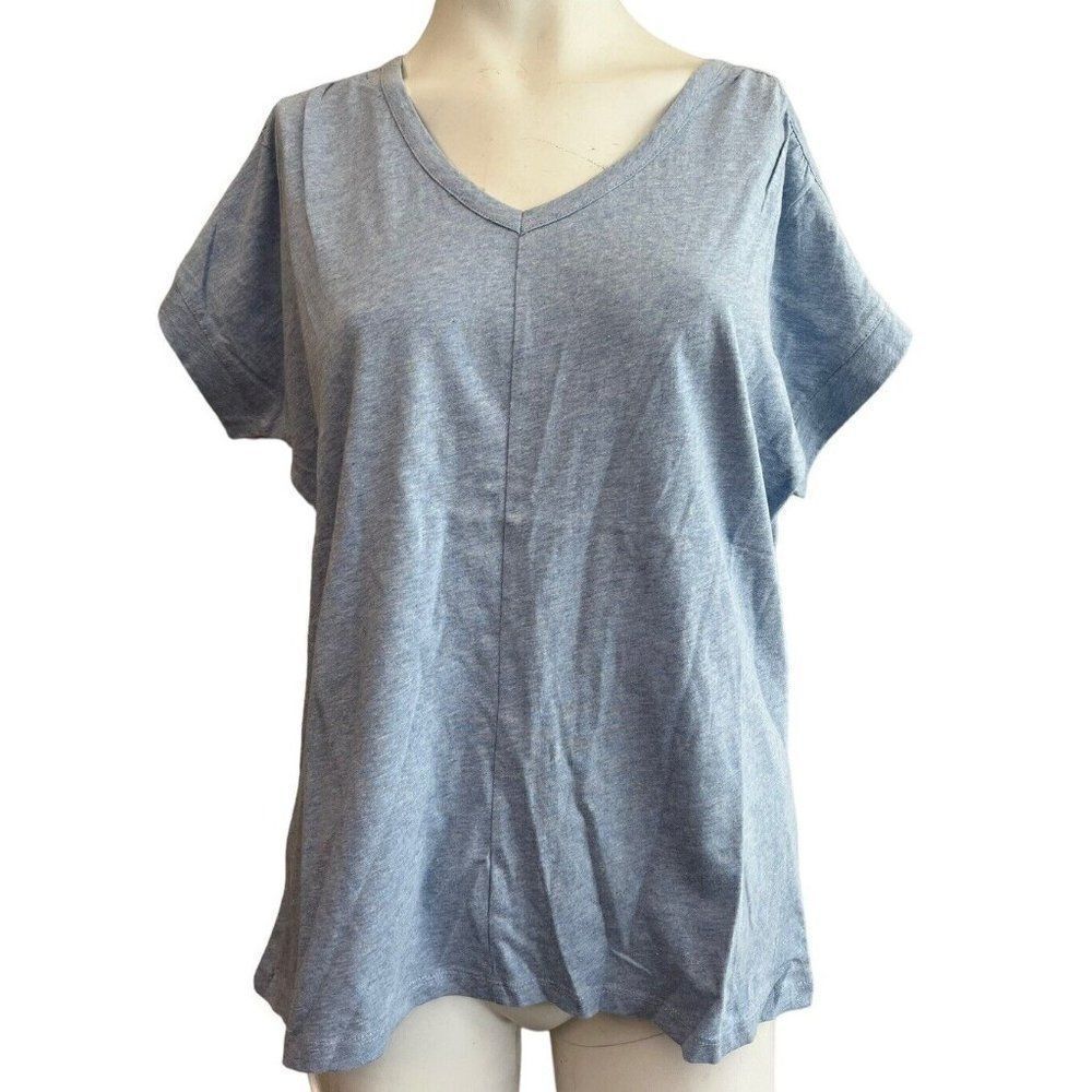 Style & Co Ladies Medium Blouse Baby Blue Short Sleeve V Neck Dolman Top NWT